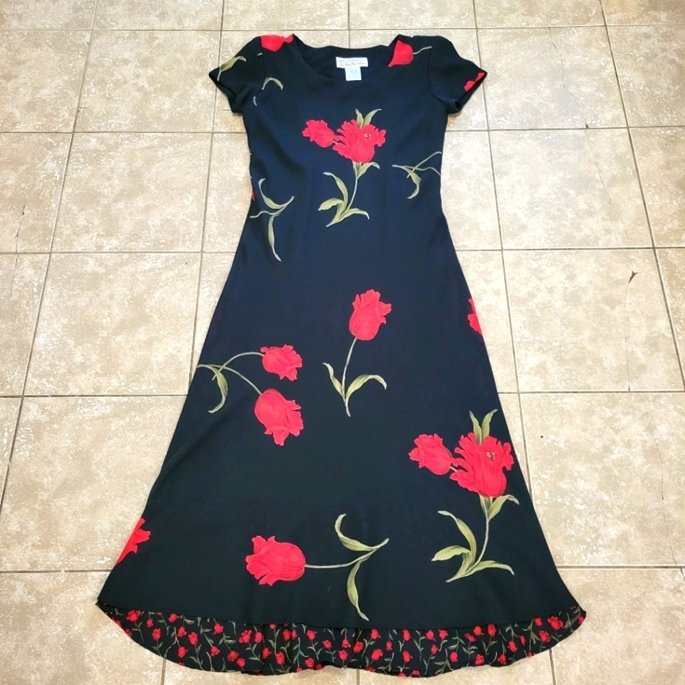 Jessica Howard Women's Vintage Y2k Black Floral Midi Dress. S 10 Witchy Vampire